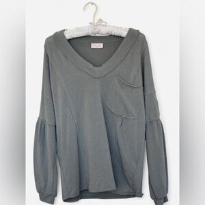 Pink Lily Sage Green Reverse Seam Boho Sweater